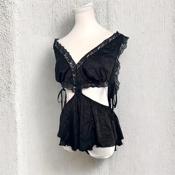 Vintage Black whimsigoth Lace romper grunge fairy L - Picture 1 of 6